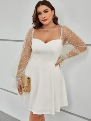 SHEIN Privé Plus Contrast Dobby Mesh Floun ce Sleeve Dress